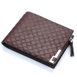 Men's leather wallet with three fold zipper